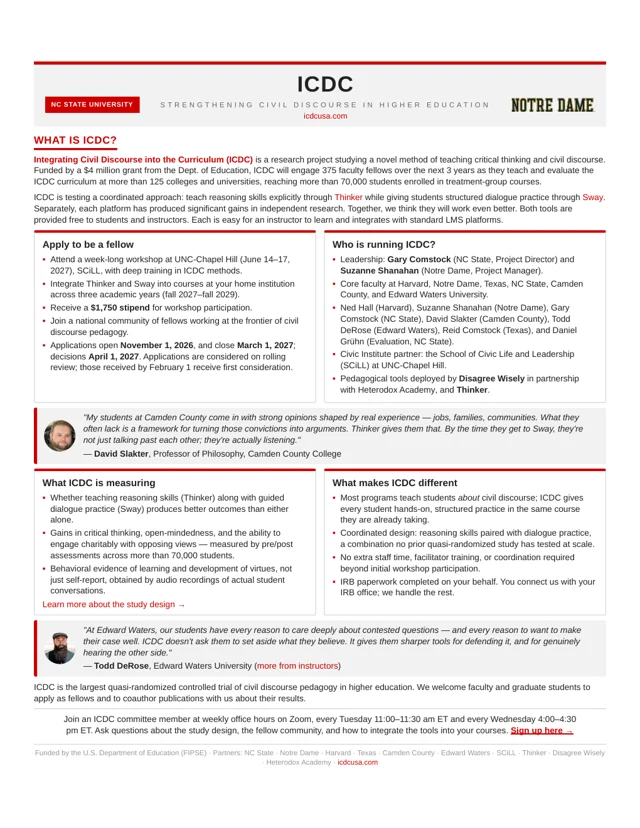 ICDC one-page recruitment flyer